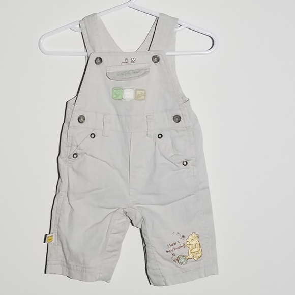 Disney Classic Pooh Bear Striped Overalls Set NB - Picture 2 of 9
